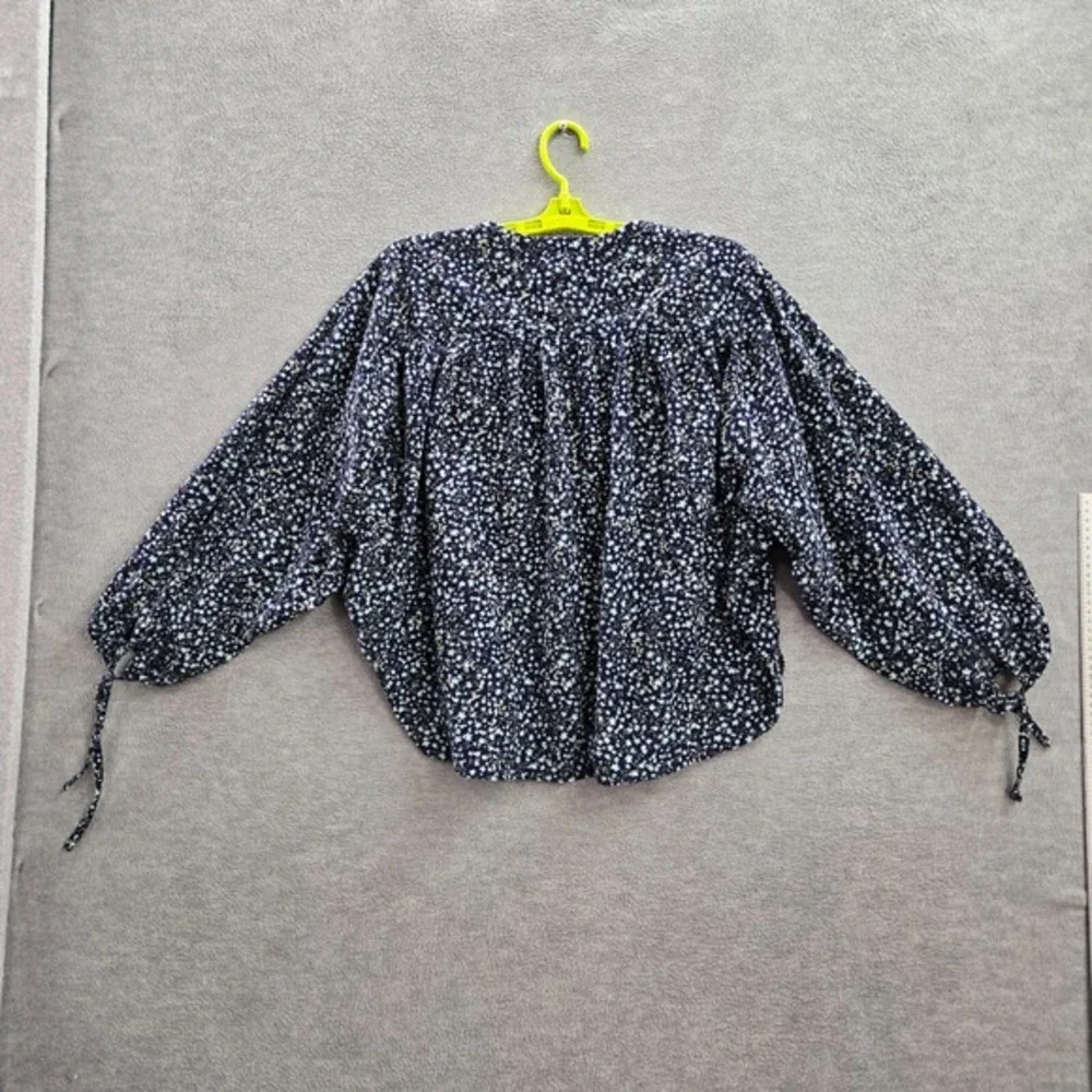 Old Navy Women‎ Top L Blue Ditsy Floral Oversized Corduroy Blouse Puff Sleeve